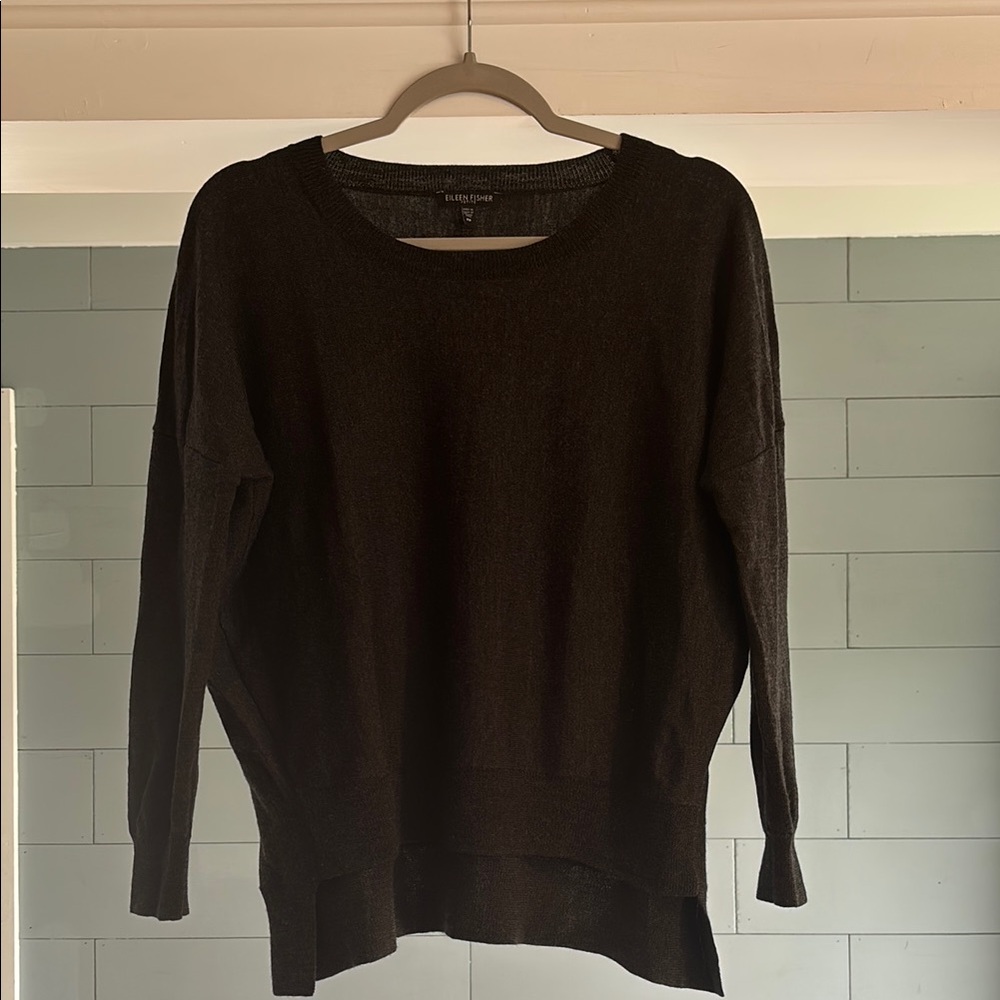 Eileen Fisher Grey Merino Wool Crew Neck Sweater